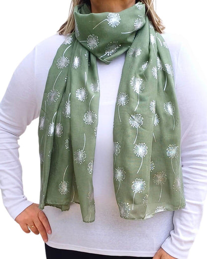 Silver Dandelion Print Lightweight Soft Cotton Mix Scarf