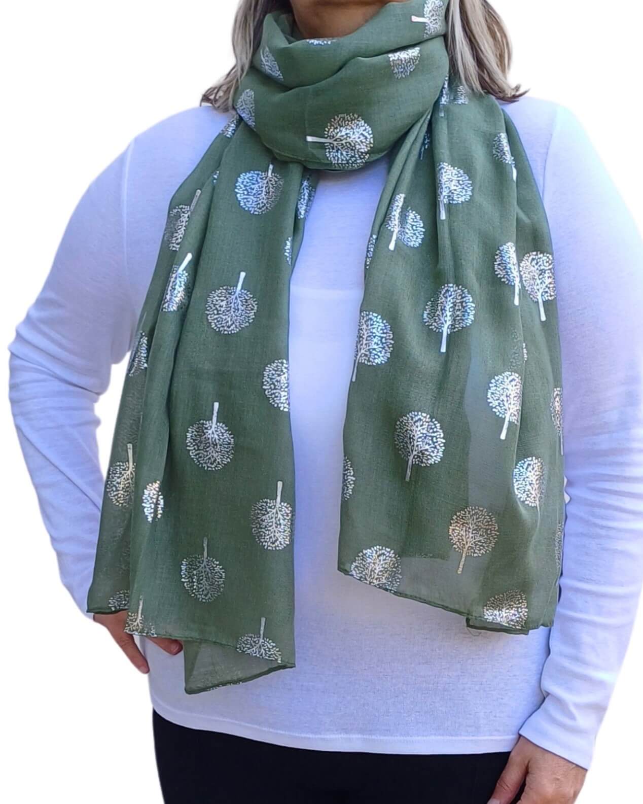 Silver Tree Of Life Print Lightweight Soft Cotton Mix Scarf