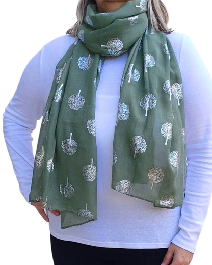 Silver Tree Of Life Print Lightweight Soft Cotton Mix Scarf