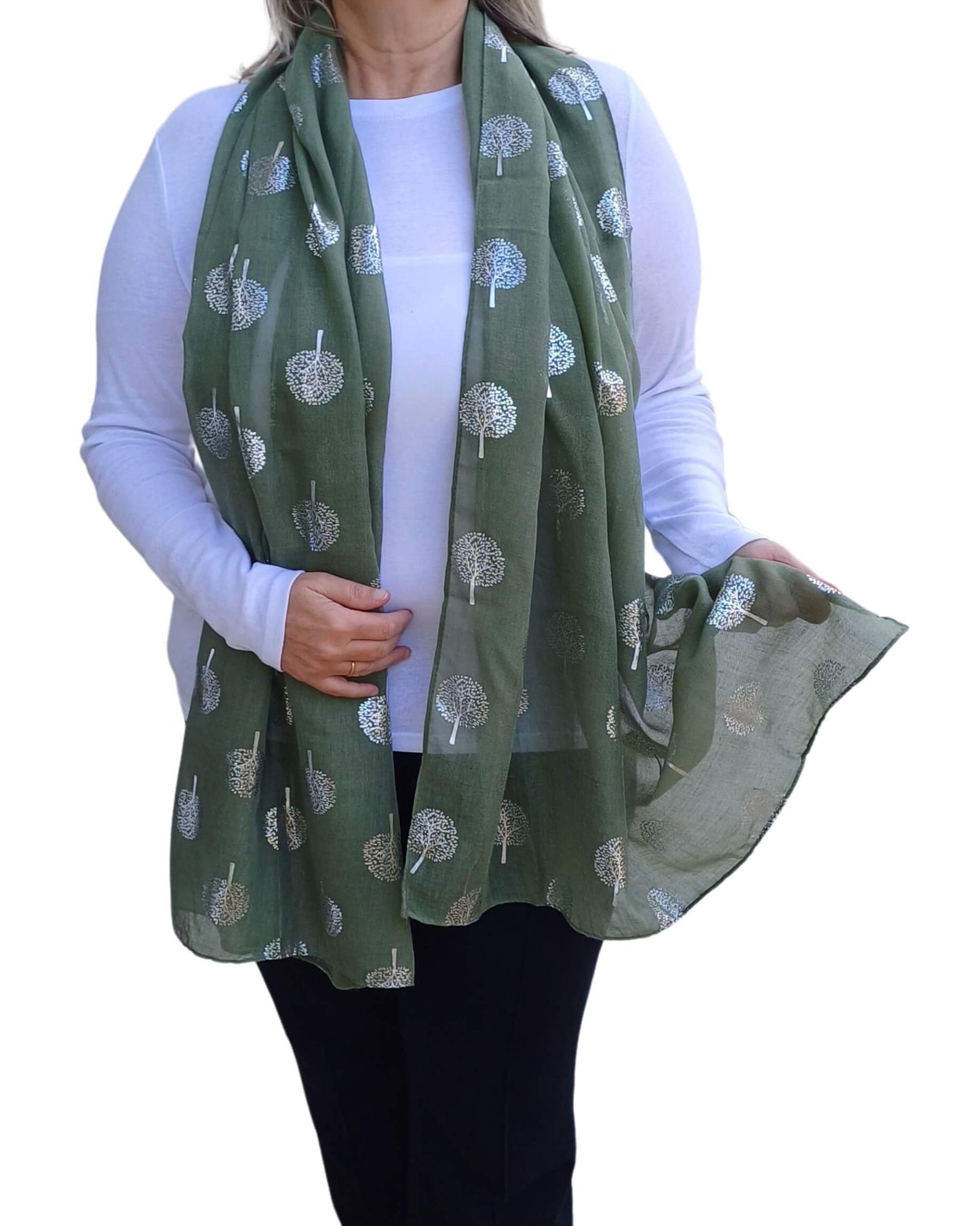 Silver Tree Of Life Print Lightweight Soft Cotton Mix Scarf