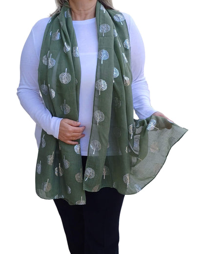 Silver Tree Of Life Print Lightweight Soft Cotton Mix Scarf