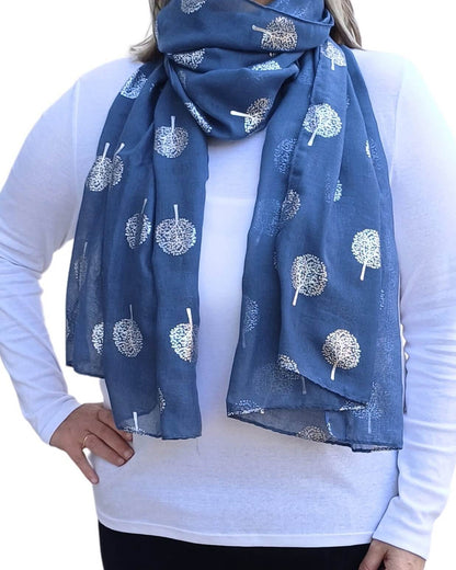 Silver Tree Of Life Print Lightweight Soft Cotton Mix Scarf