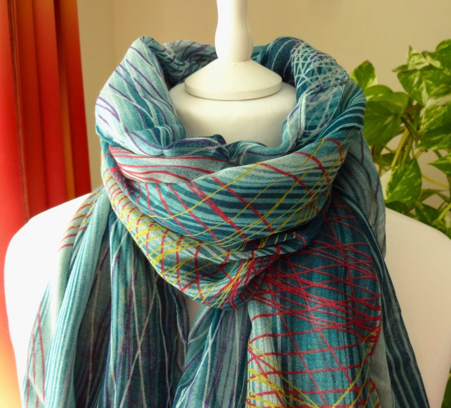 Fine Stripe & Spiral Print Scarf - fine-stripe-spiral-print-scarf-Scarf