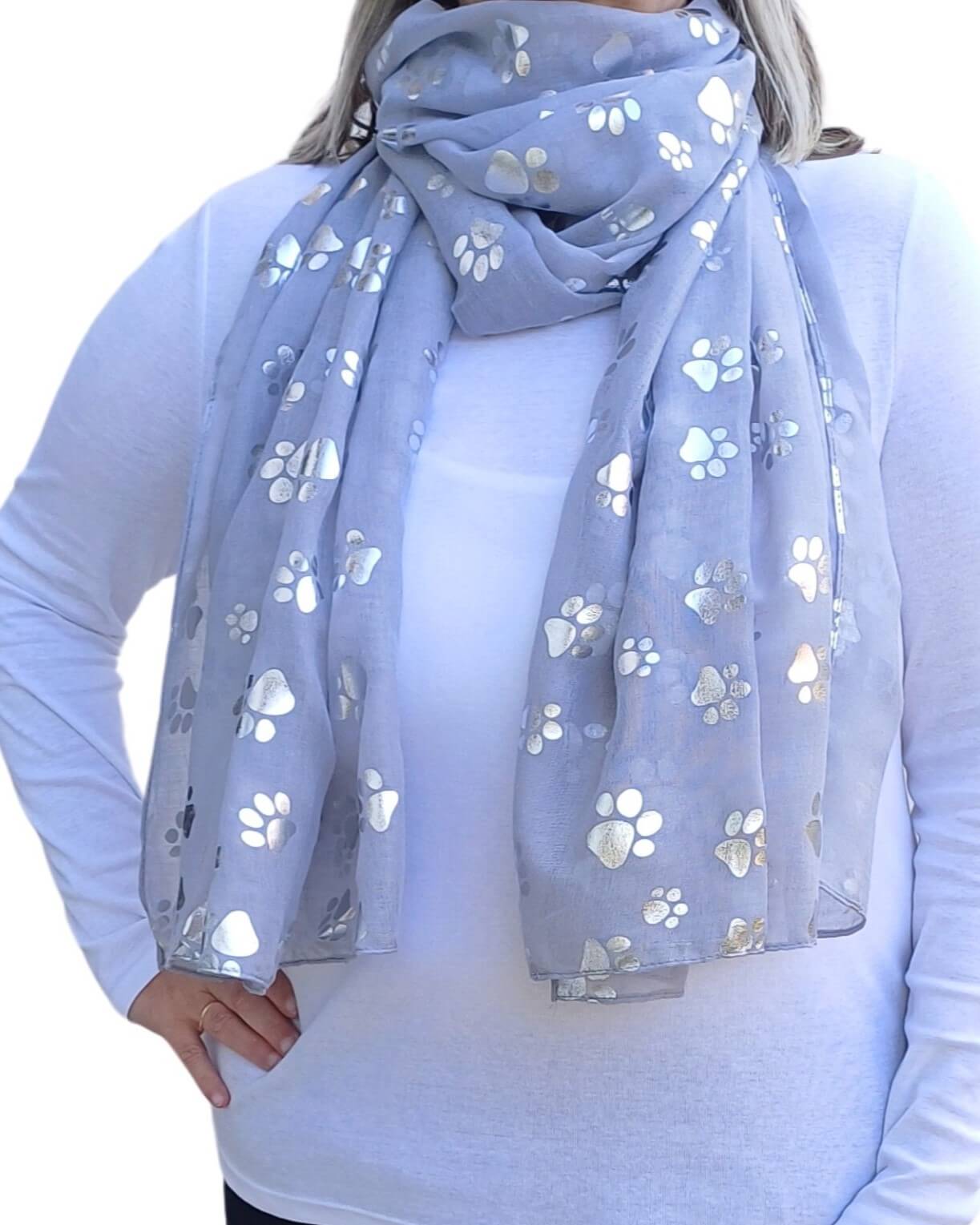 Silver Dog/Cat Paw Print Cotton Mix Scarf