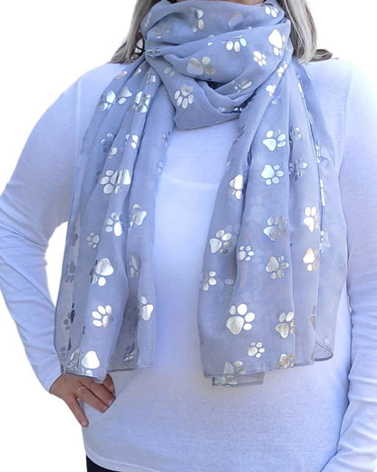 Silver Dog/Cat Paw Print Cotton Mix Scarf