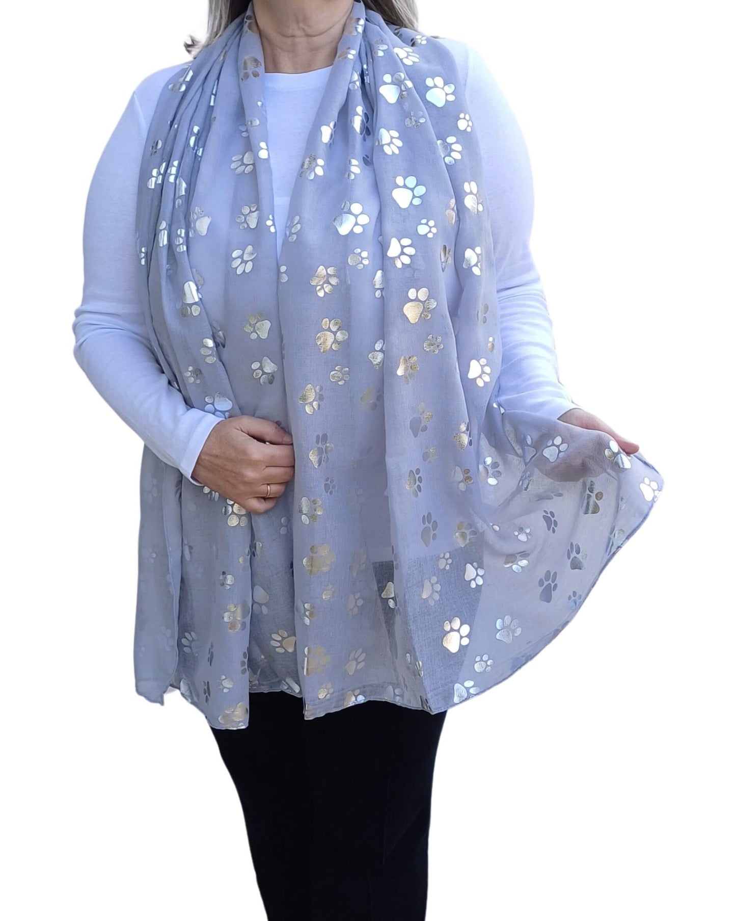 Silver Dog/Cat Paw Print Cotton Mix Scarf