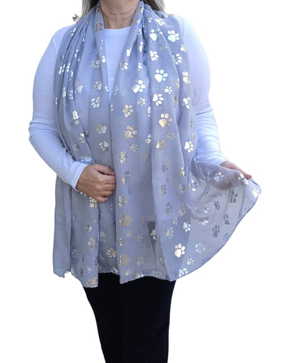 Silver Dog/Cat Paw Print Cotton Mix Scarf
