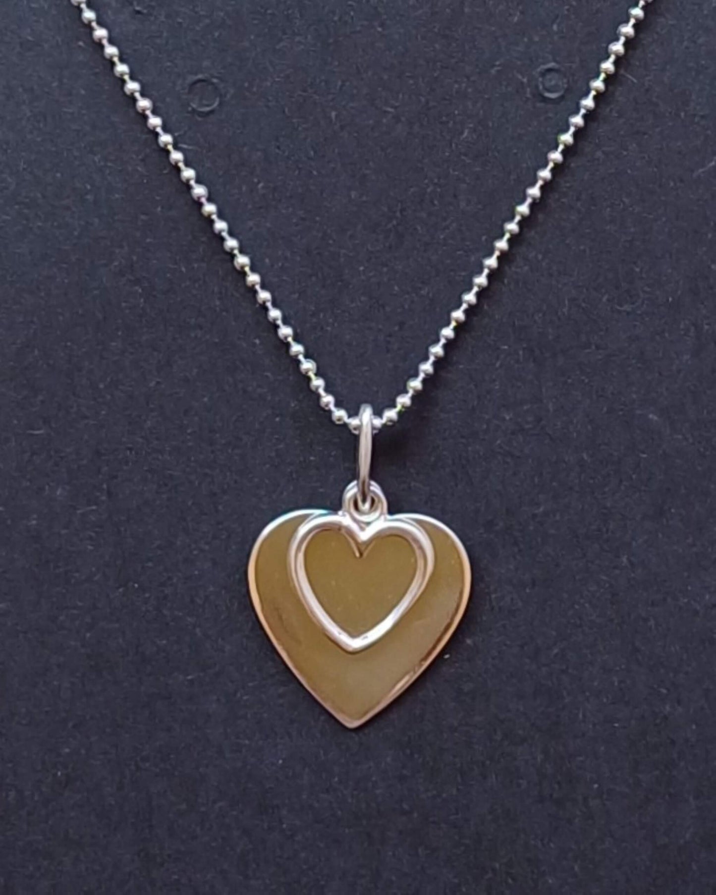 Delicate Sterling Silver Necklace with Double Heart Pendant - 925-sterling-silver-necklace-with-plain-and-outline-heart-pendant-Silver