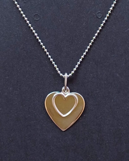 Delicate Sterling Silver Necklace with Double Heart Pendant - 925-sterling-silver-necklace-with-plain-and-outline-heart-pendant-Silver