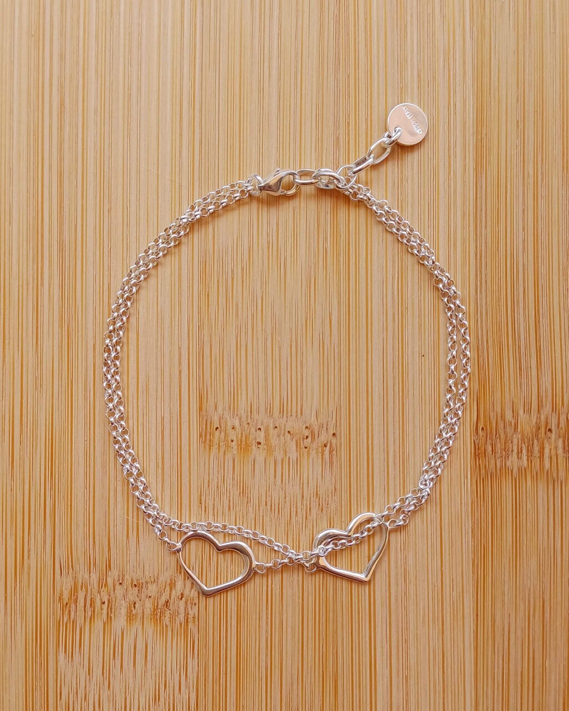 Sparkling 925 Sterling Silver Double Open Heart Bracelet - 925-sterling-silver-bracelet-with-double-open-heart-