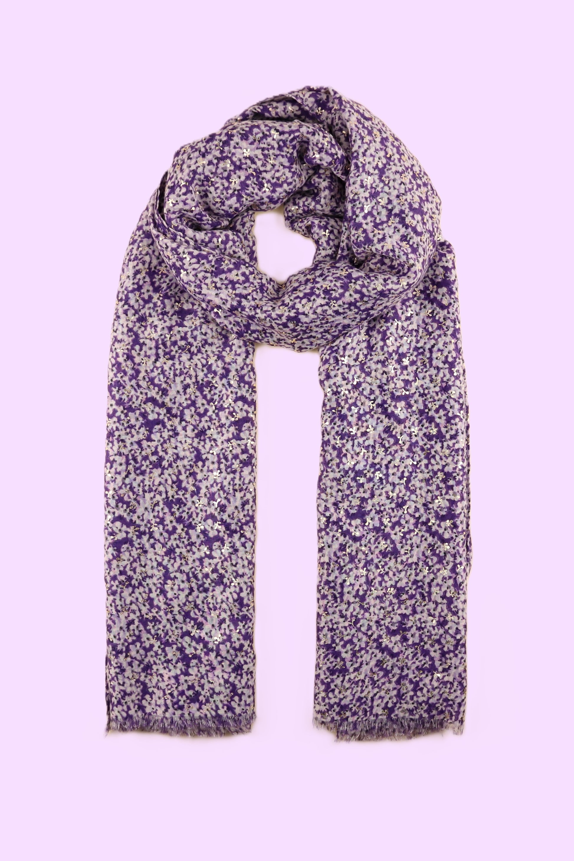 Rose Gold Foiled Lobelia Flower Print Scarf - lobelia-print-Scarf