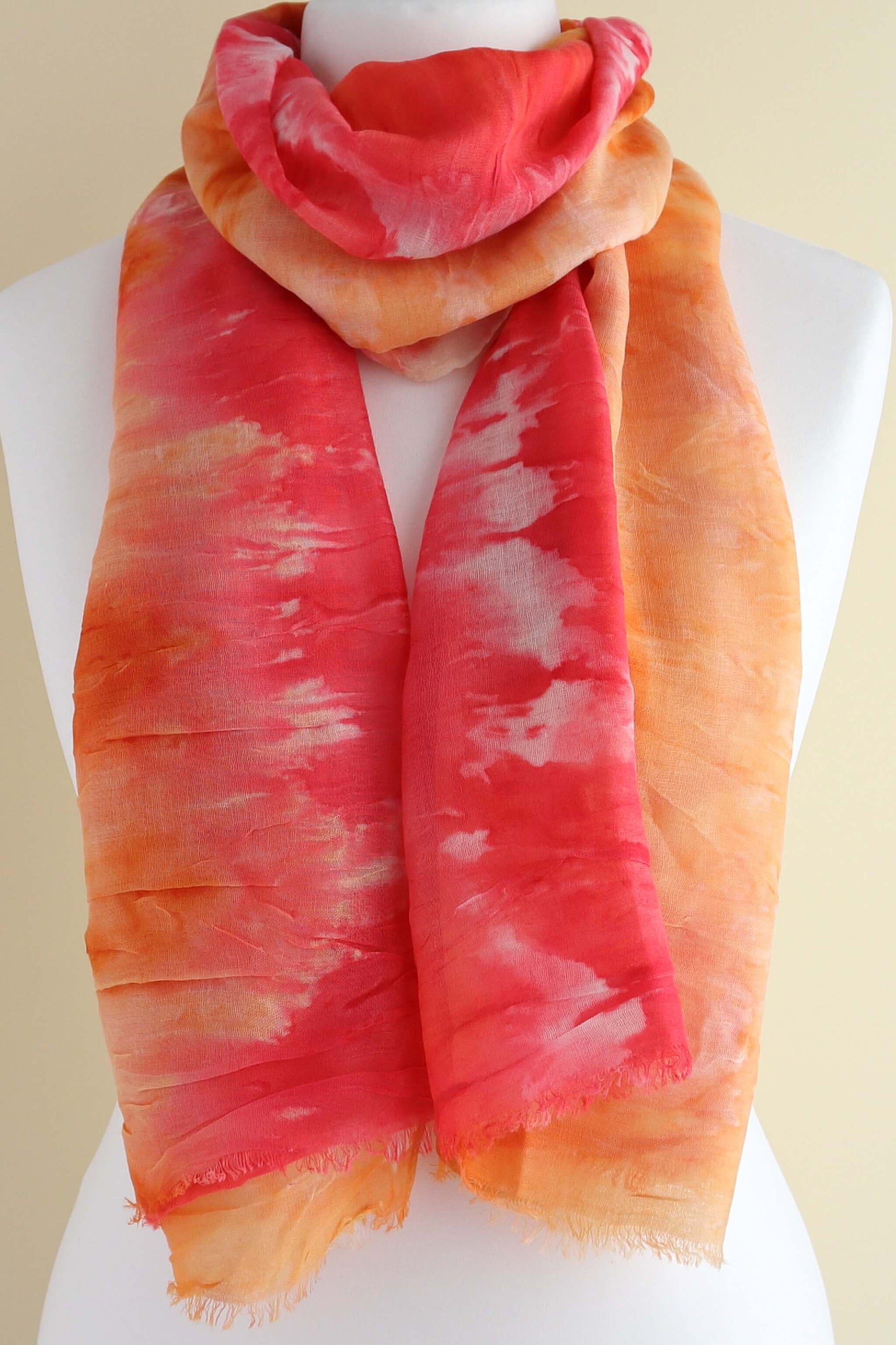 Tie Dye Stripe Print Frayed Scarf - tie-dye-stripe-print-frayed-scarf-Scarf