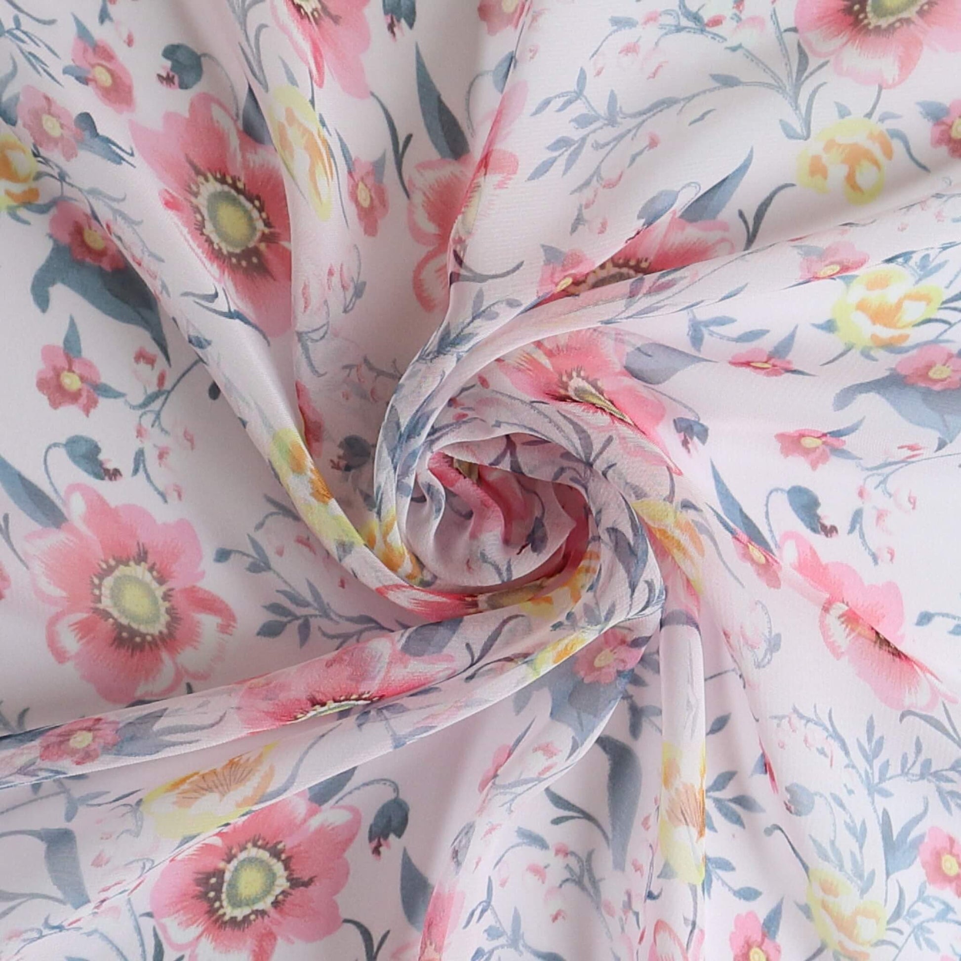 Silky Soft Floral Chiffon Scarf - 30g-floral-chiffon-scarf-silky-soft-vibrant-print-orange-blue-grey-edge-Scarf