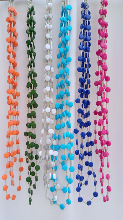 The 3-Line Petit Acrylic Bead Necklace (6 Colours!) - high-gloss-beaded-3-line-adjustable-length-statement-necklace-Necklaces