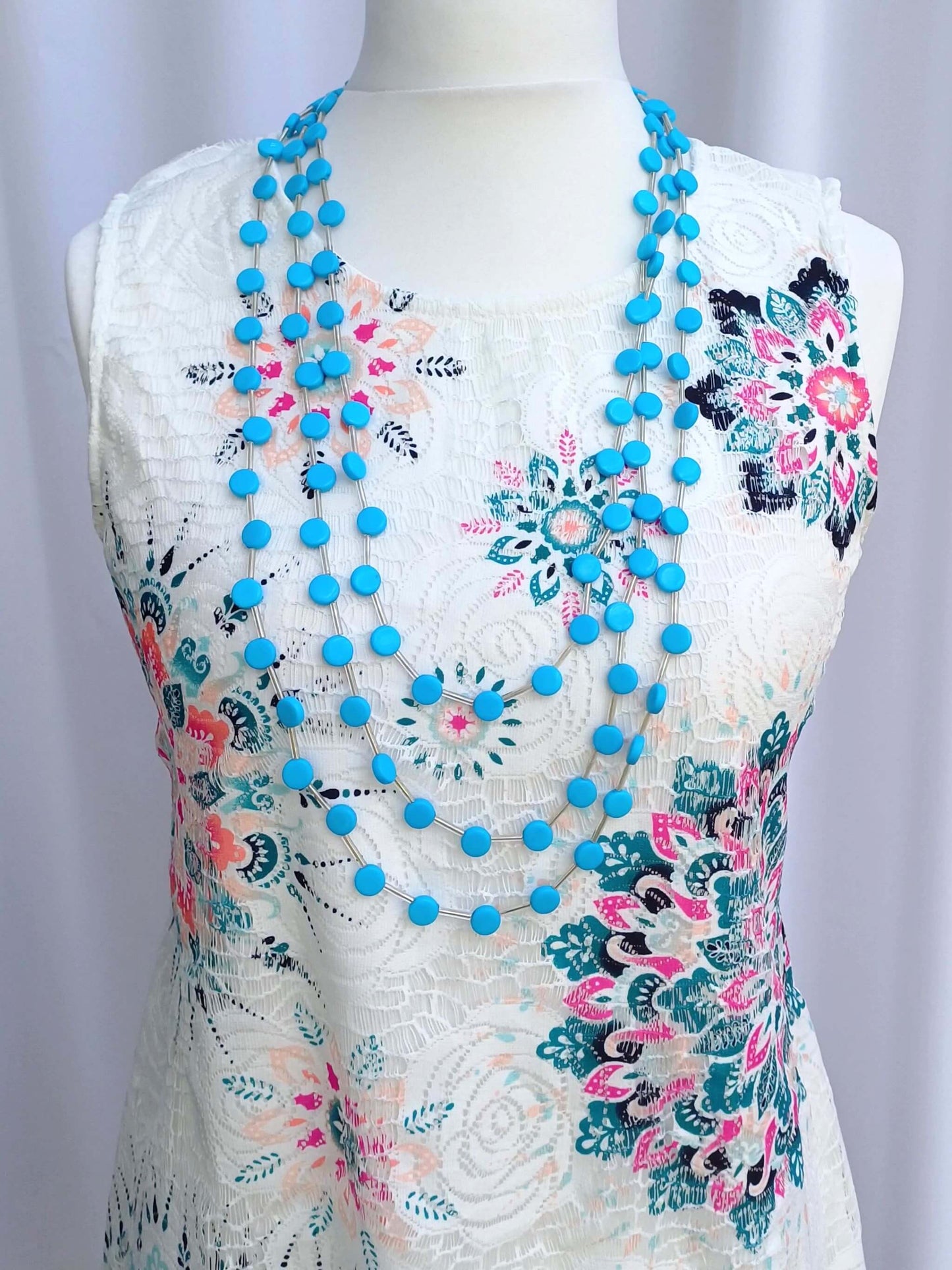 The 3-Line Petit Acrylic Bead Necklace (6 Colours!) - high-gloss-beaded-3-line-adjustable-length-statement-necklace-Necklaces