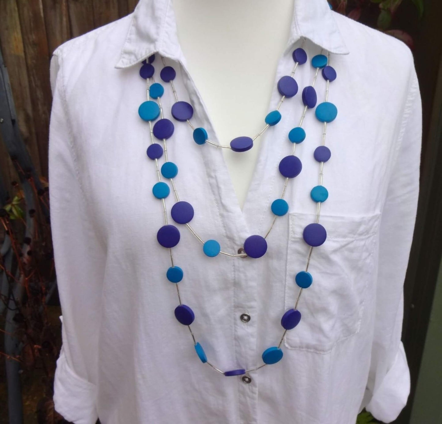 Two-Tone 3-Line Adjustable Length Statement Necklace - two-tone-blue-3-line-adjustable-length-statement-necklace-Necklaces