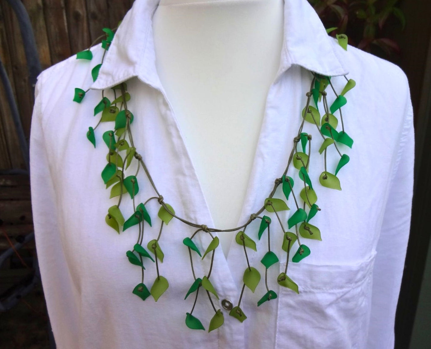 Leaf Design Beaded Adjustable Length Statement Necklace - leaf-design-beaded-adjustable-length-statement-necklace-Necklaces