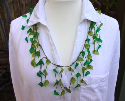 Leaf Design Beaded Adjustable Length Statement Necklace - leaf-design-beaded-adjustable-length-statement-necklace-Necklaces