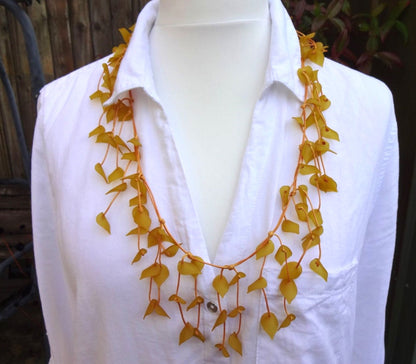 Leaf Design Beaded Adjustable Length Statement Necklace - leaf-design-beaded-adjustable-length-statement-necklace-Necklaces