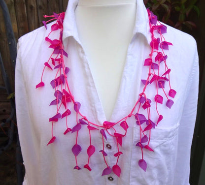 Leaf Design Beaded Adjustable Length Statement Necklace - leaf-design-beaded-adjustable-length-statement-necklace-Necklaces