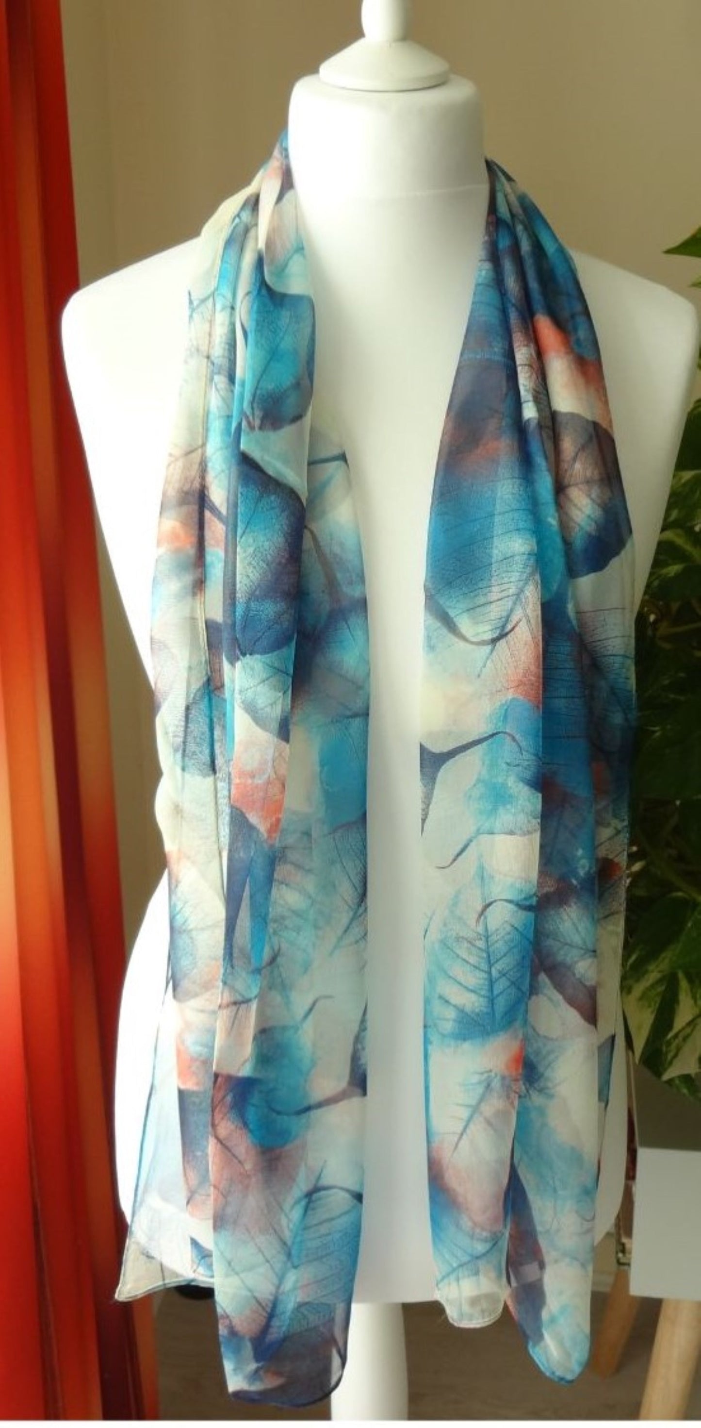 Leaf Print Chiffon Style Scarf - leaf-print-chiffon-style-scarf-Scarf