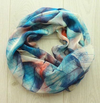 Leaf Print Chiffon Style Scarf - leaf-print-chiffon-style-scarf-Scarf