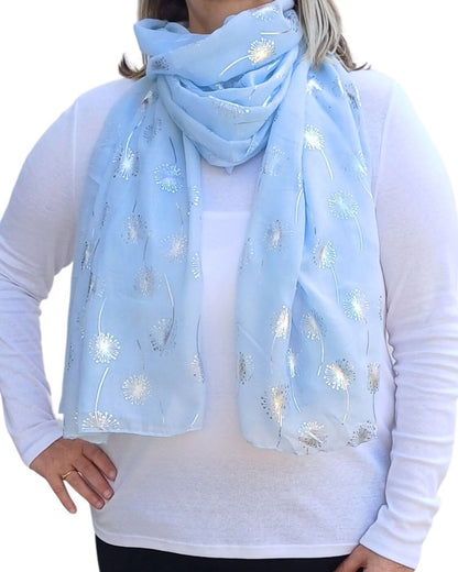 Silver Dandelion Print Lightweight Soft Cotton Mix Scarf
