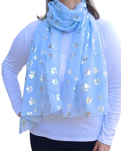 Silver Dog/Cat Paw Print Cotton Mix Scarf