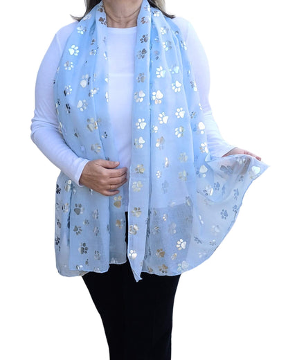 Silver Dog/Cat Paw Print Cotton Mix Scarf