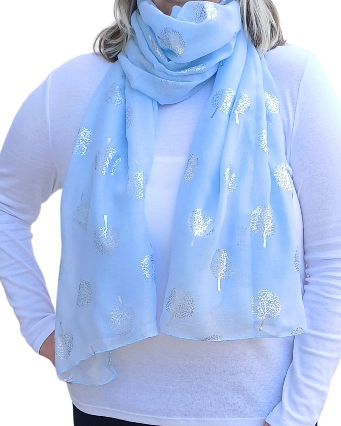 Silver Tree Of Life Print Lightweight Soft Cotton Mix Scarf
