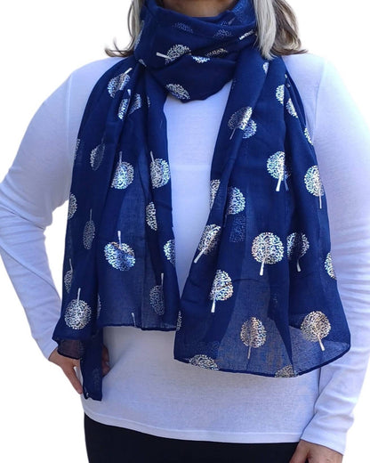 Silver Tree Of Life Print Lightweight Soft Cotton Mix Scarf