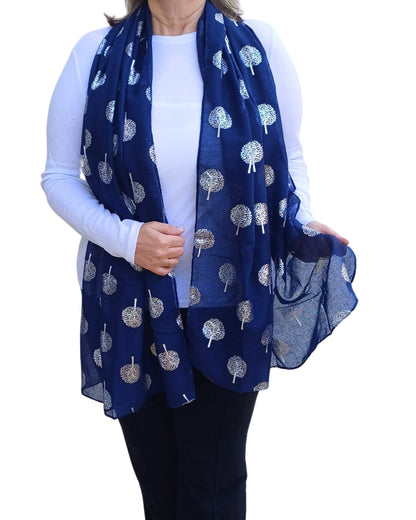 Silver Tree Of Life Print Lightweight Soft Cotton Mix Scarf