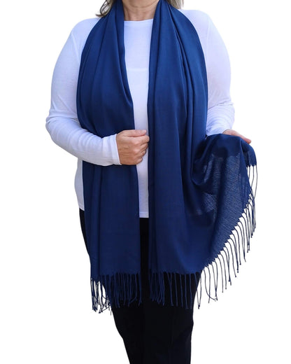 Navy-Blue-Large-Lightweight-Plain-Tasselled-on-a-model