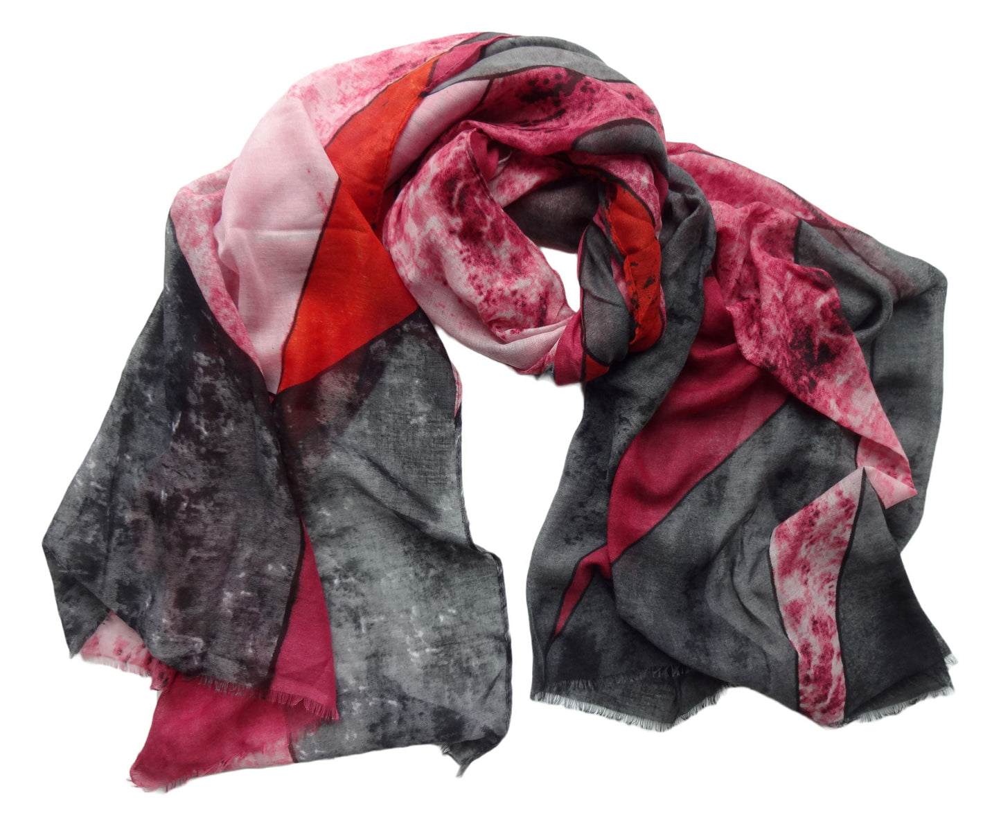 Pink oversized abstract painting colourful lightweight scarf with fringes - pink-oversized-abstract-painting-colourful-lightweight-scarf-with-fringes-Scarf