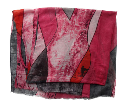 Pink oversized abstract painting colourful lightweight scarf with fringes - pink-oversized-abstract-painting-colourful-lightweight-scarf-with-fringes-Scarf