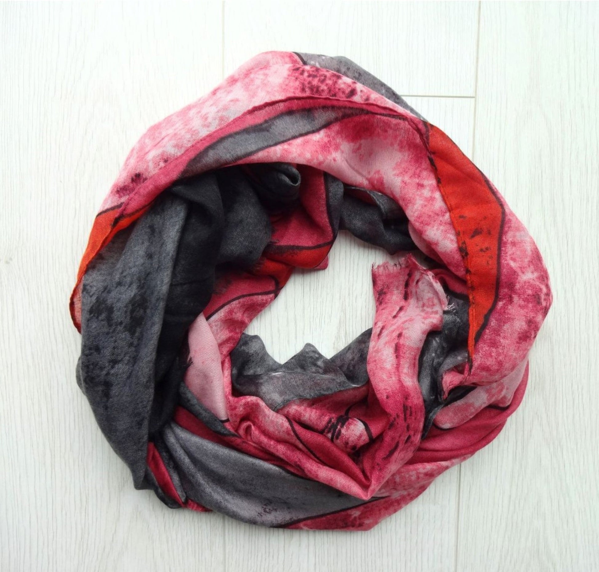 Pink oversized abstract painting colourful lightweight scarf with fringes - pink-oversized-abstract-painting-colourful-lightweight-scarf-with-fringes-Scarf