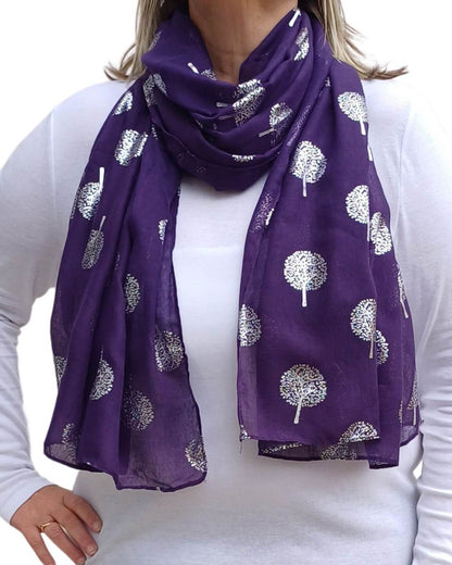 Silver Tree Of Life Print Lightweight Soft Cotton Mix Scarf