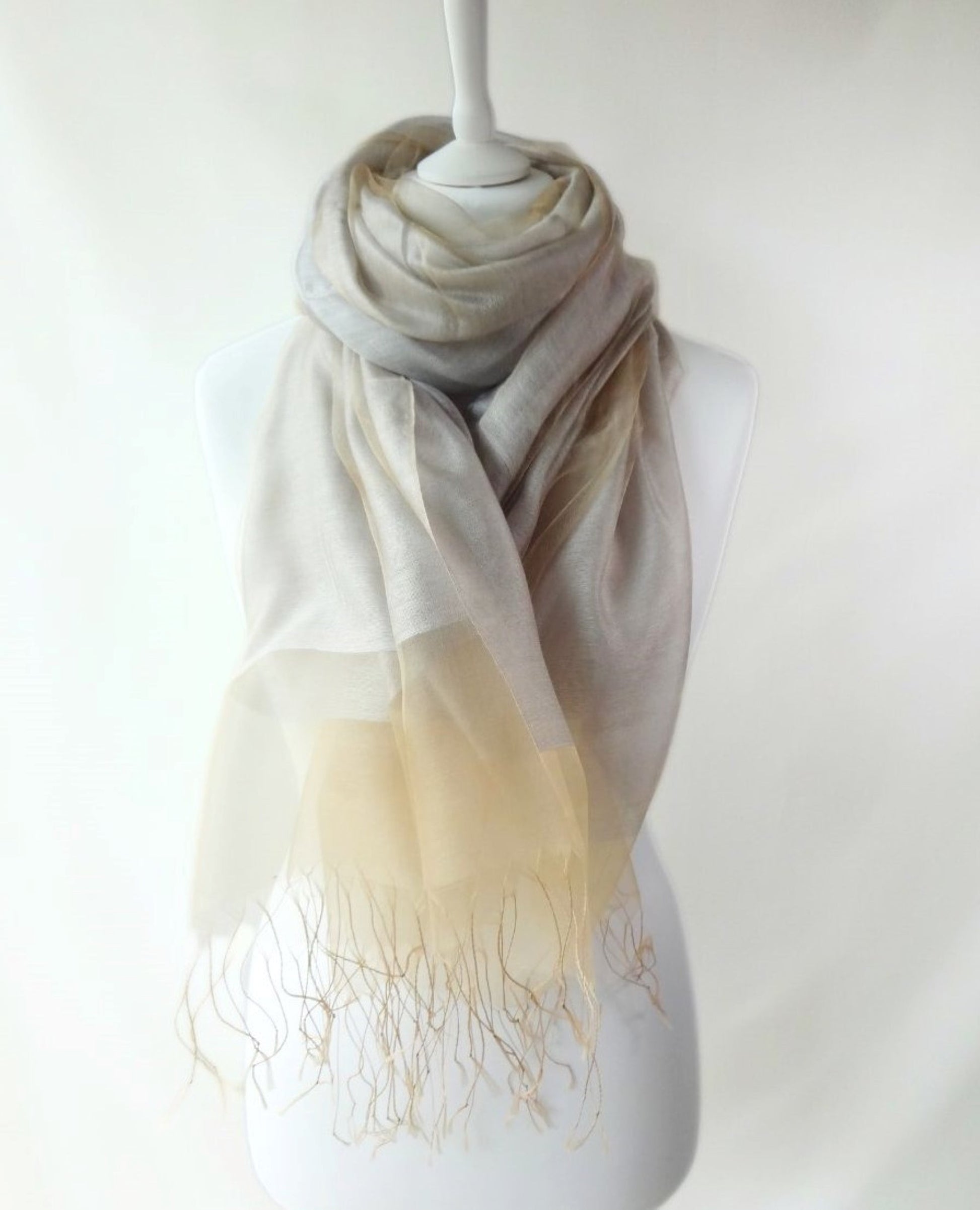 Silver Gold Plain Double Layer Lightweight Organza Silk Scarf|Wrap|Shawl - copy-of-ocean-teal-plain-double-layer-lightweight-organza-silk-scarf-wrap-shawl-1-Shawl