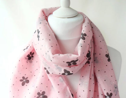 Summer Daisies & Dots Shimmer Print Oversized Soft Lightweight Scarf/Shawl - summer-daisies-dots-shimmer-print-oversized-soft-scarf-shawl-in-baby-blue-Scarf