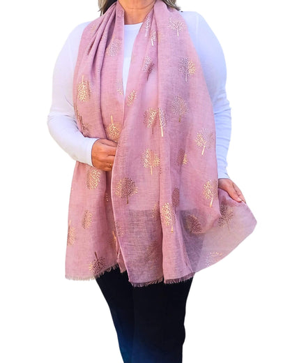 Tie Dye Rose Gold Mulberry Tree Print Scarf