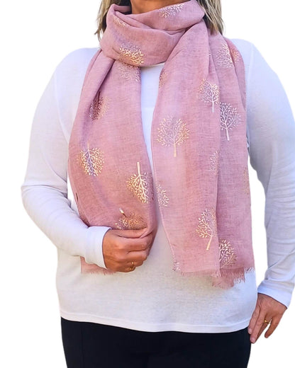 Tie Dye Rose Gold Mulberry Tree Print Scarf
