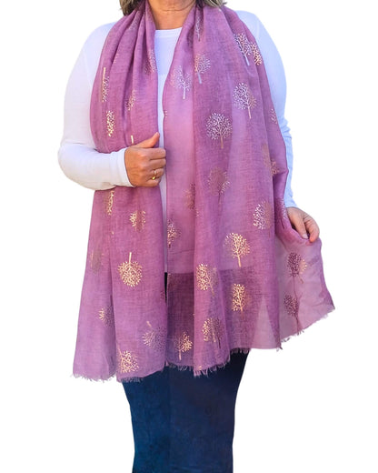 Tie Dye Rose Gold Mulberry Tree Print Scarf