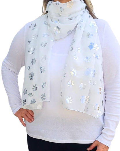 Silver Dog/Cat Paw Print Cotton Mix Scarf