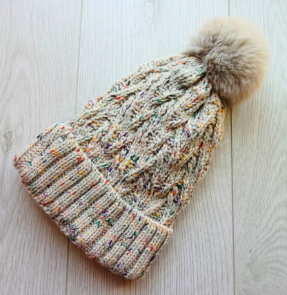 Women Hat Double Layer Fleece Line Beanie with Bobble Pom Pom - women-hat-double-layer-fleece-line-beanie-with-bobble-pom-pom-Hat