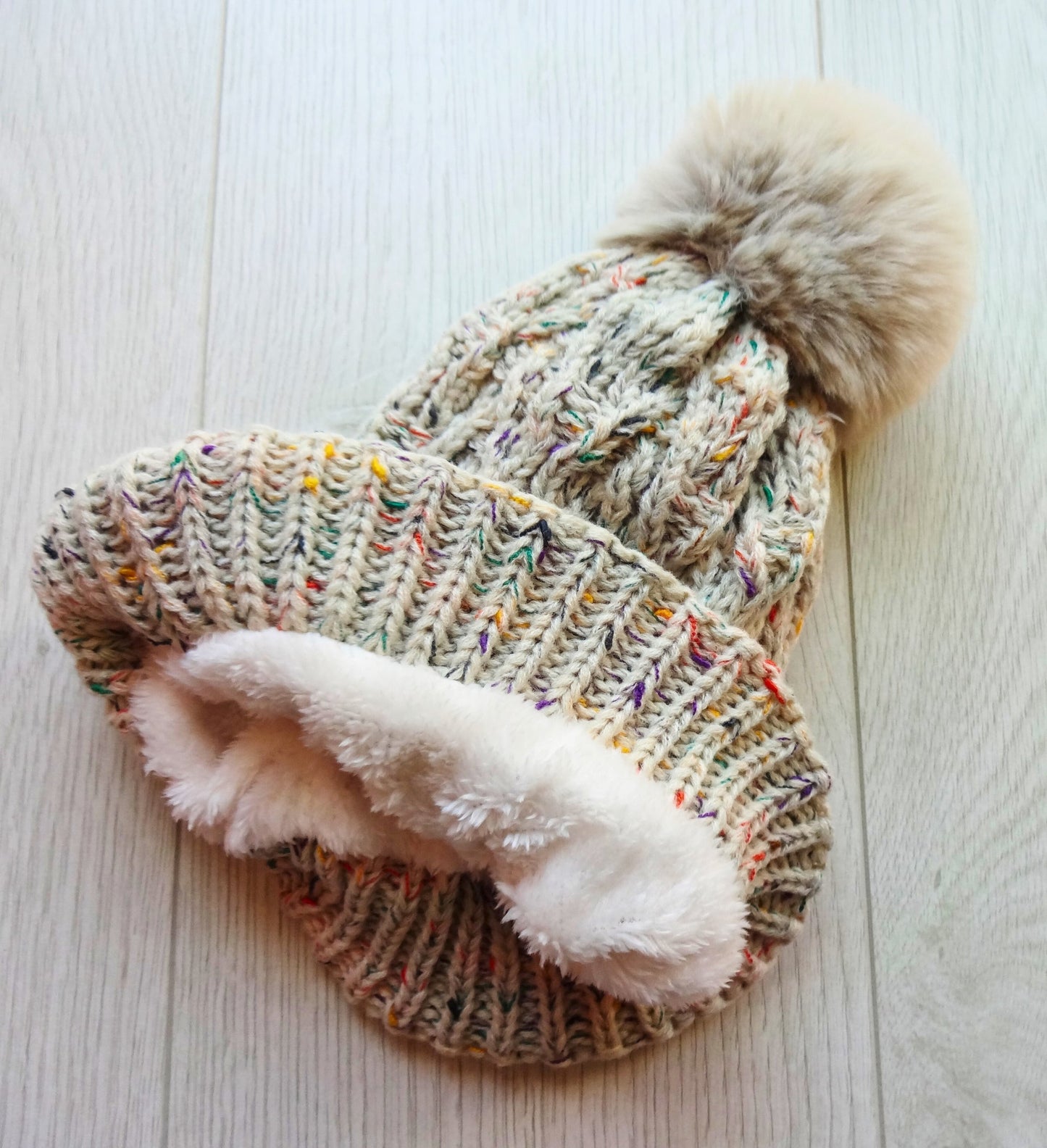 Women Hat Double Layer Fleece Line Beanie with Bobble Pom Pom - women-hat-double-layer-fleece-line-beanie-with-bobble-pom-pom-Hat