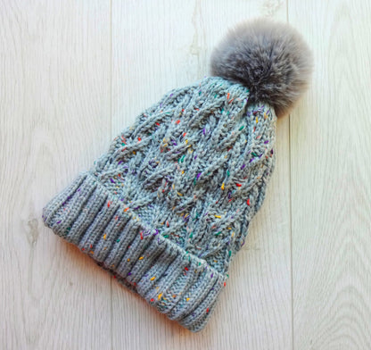 Women Hat Double Layer Fleece Line Beanie with Bobble Pom Pom - women-hat-double-layer-fleece-line-beanie-with-bobble-pom-pom-Hat