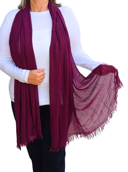 Plain oversized lightweight scarf in army green with frayed trim