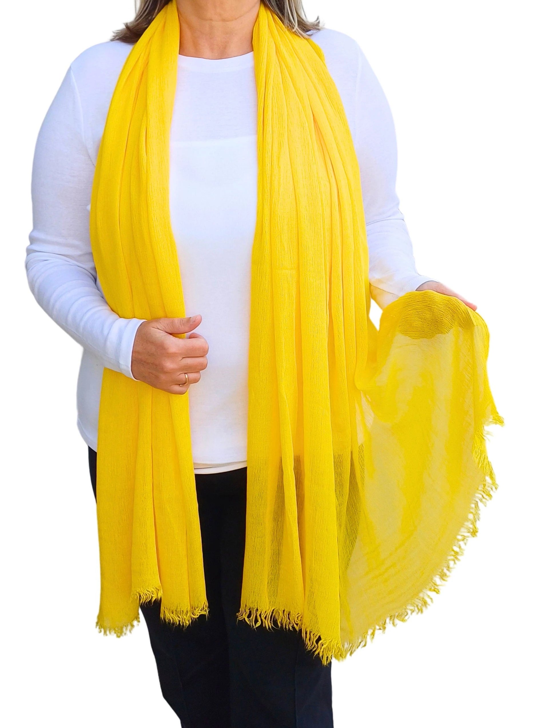 Oversized lightweight scarf in bright yellow, soft breathable fabric