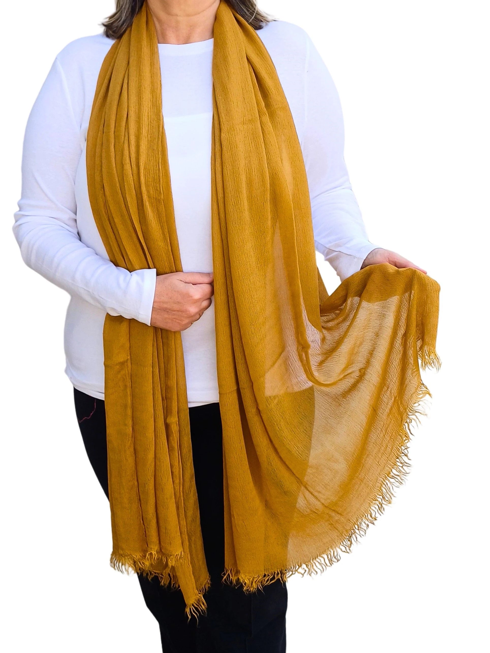 Oversized lightweight plain scarf in butterscotch orange-brown tone