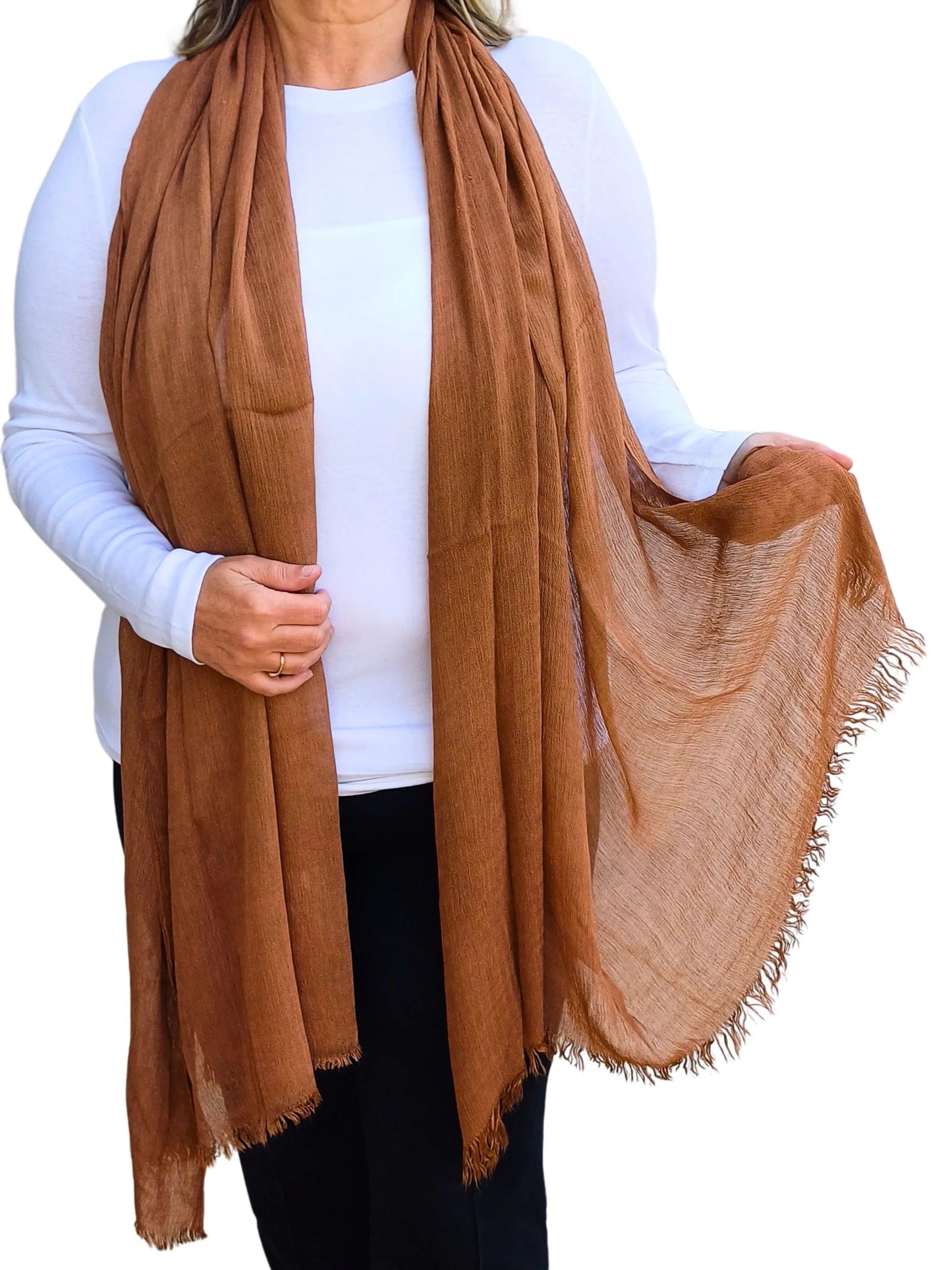 Lightweight oversized plain scarf wrap in camel